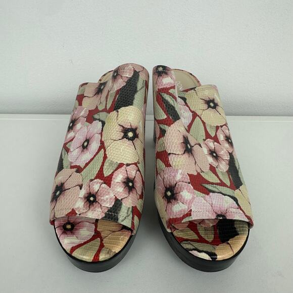 Donald J. Pliner Womens Block Heel Floral Slip-On Mule Slide Pink/Red Sandals 6M - Picture 3 of 5